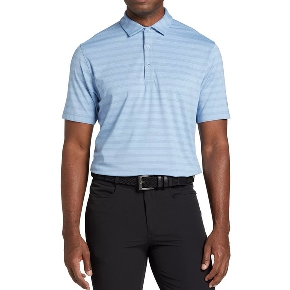 Walter Hagen Performance 11 Major Fine Line Textured Stripe Polo Daylight Blue - Picture 2 of 12